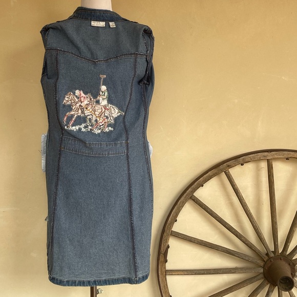 OOAK EMBROIDERED POLO PONY HORSE SCENE Denim Coat by Halogen Woman’s S Vtg RARE! - Picture 14 of 15